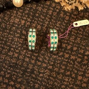 Swarovski Teal and Silver Crystal Earrings